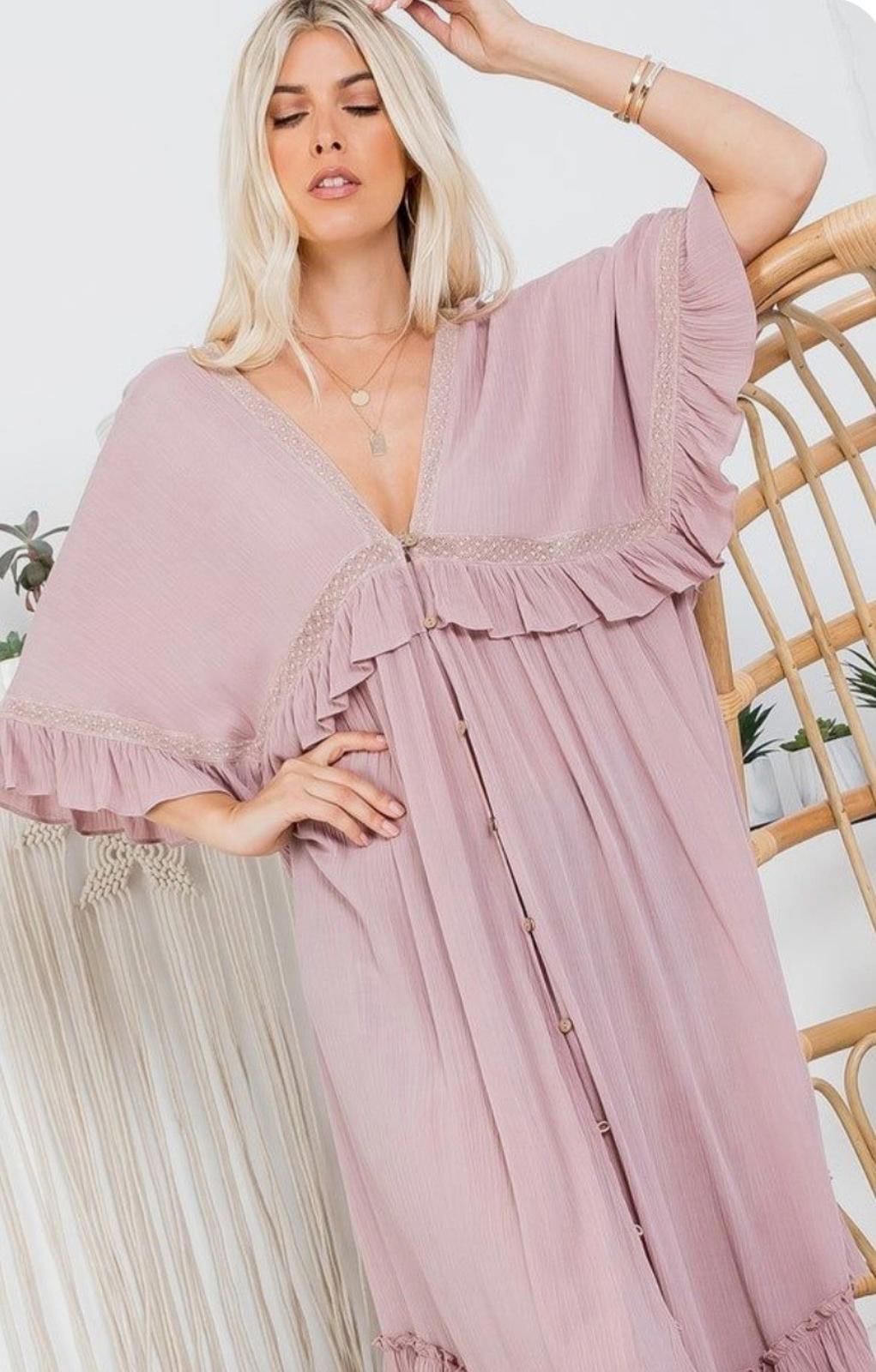 Sweet Lovely by Jen Mauve Pink  Ruffle Dress Size Large NWOT