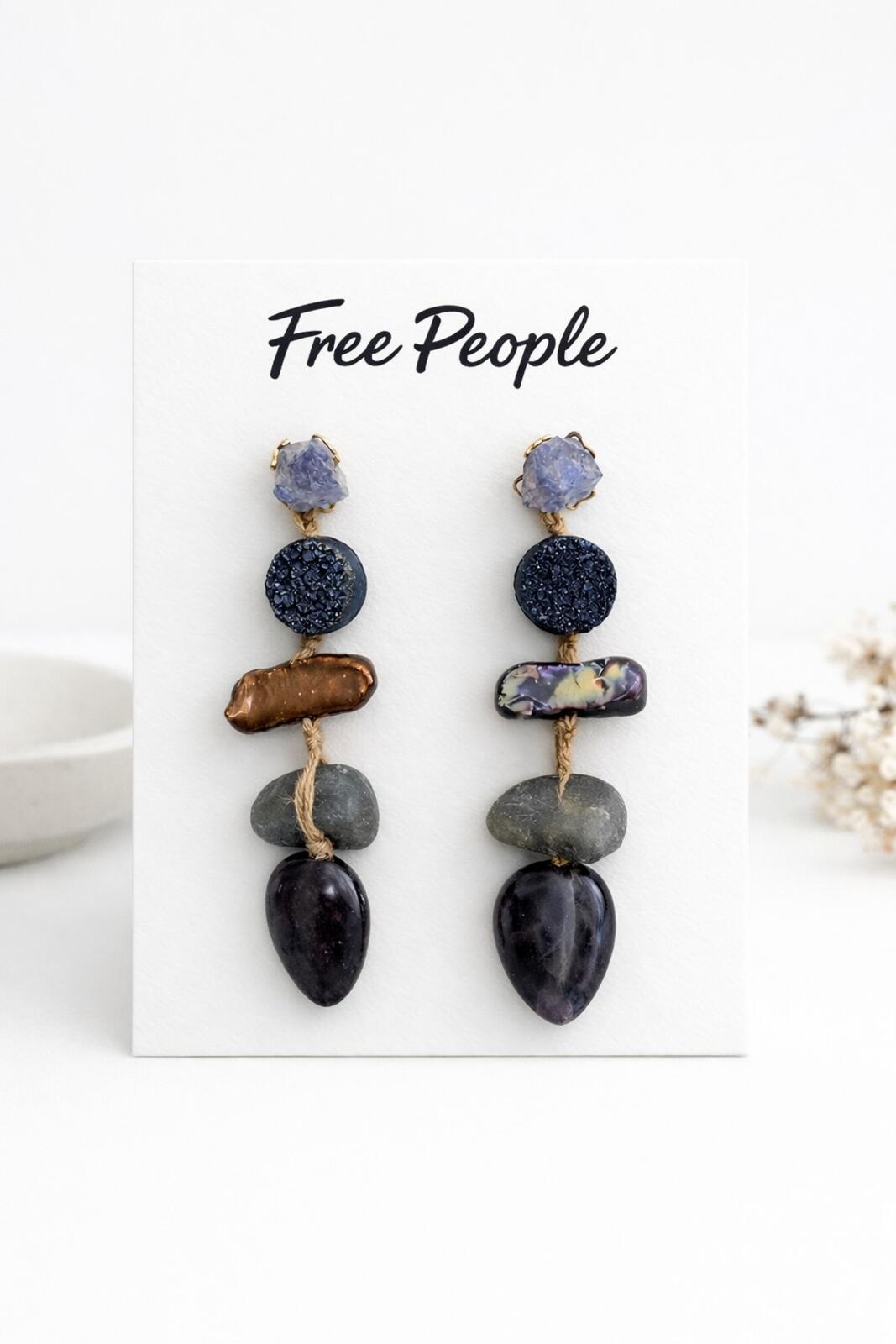 Free People Glass Stone Beaded Drop Earrings
