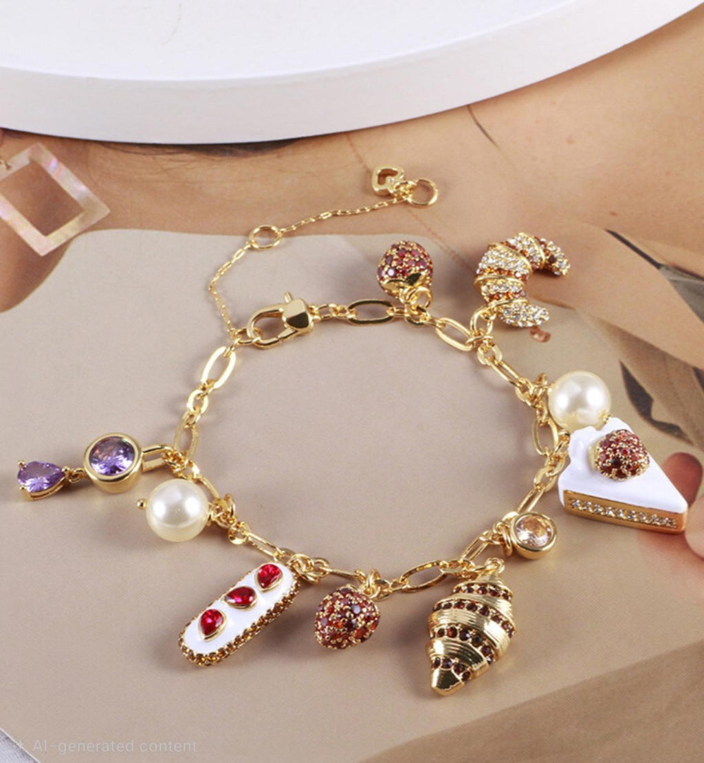 Kate Spade New York Pattisserie Gold Tone Charm Bracelet 7.5 NWT