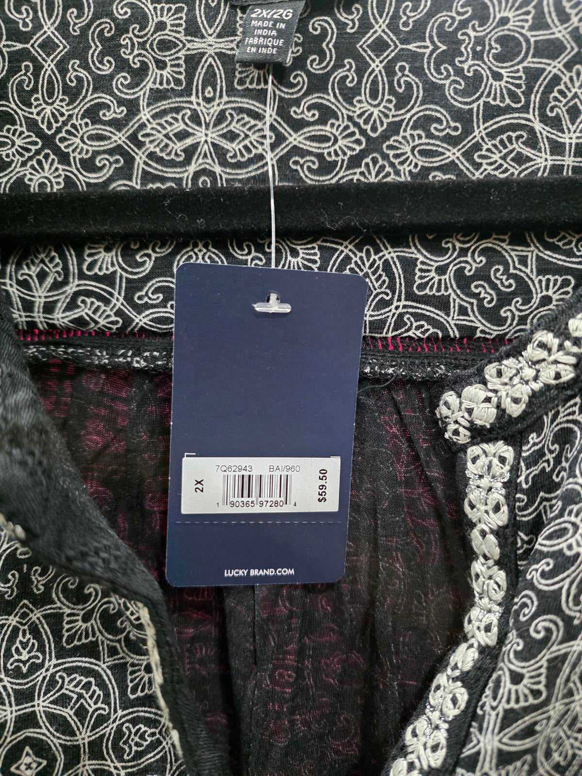 Lucky Brand Patterned Split-Neck Blouse 2X