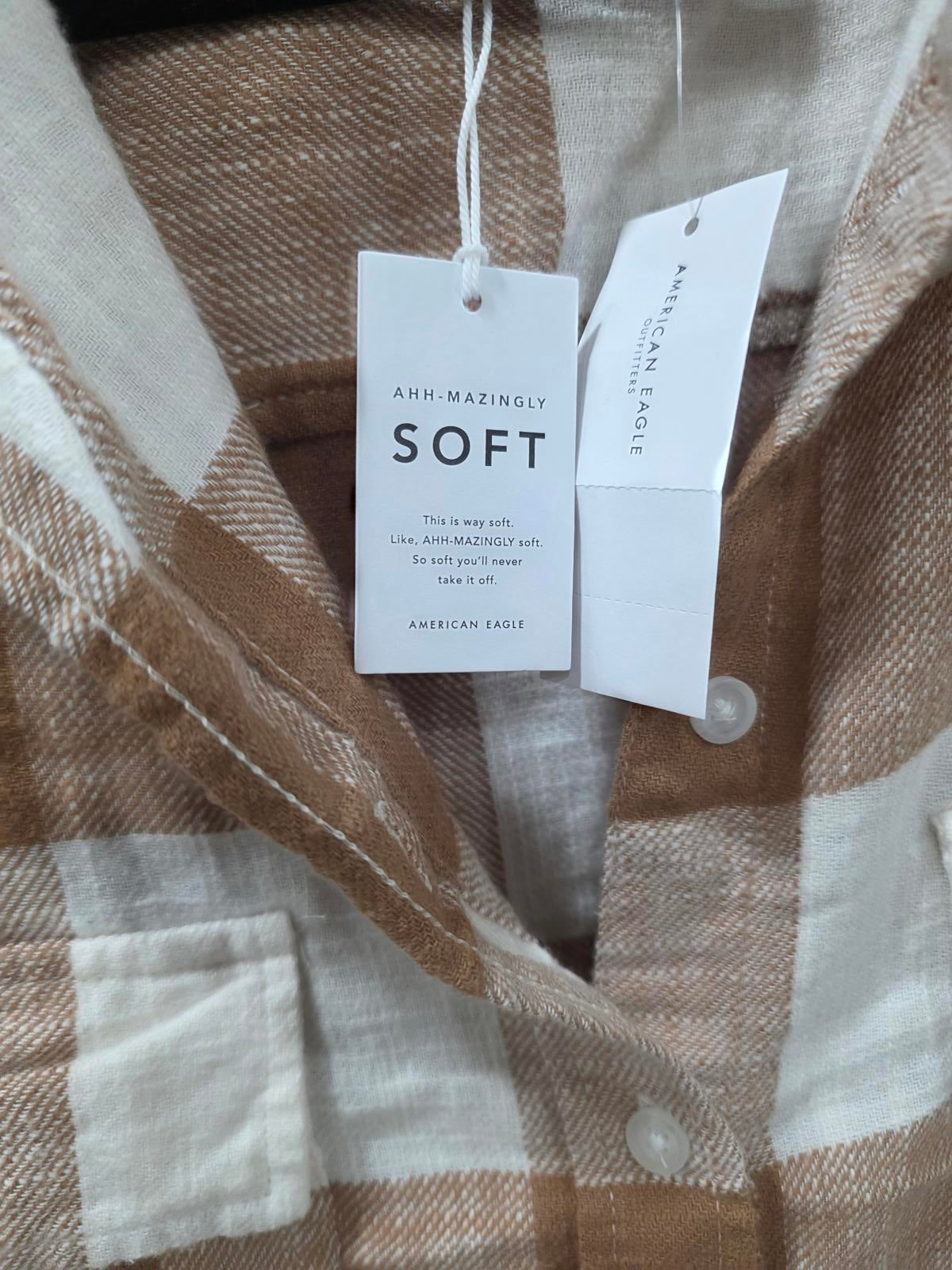 American Eagle AEO Oversized Button-up Flannel Shirt Copper Buffalo