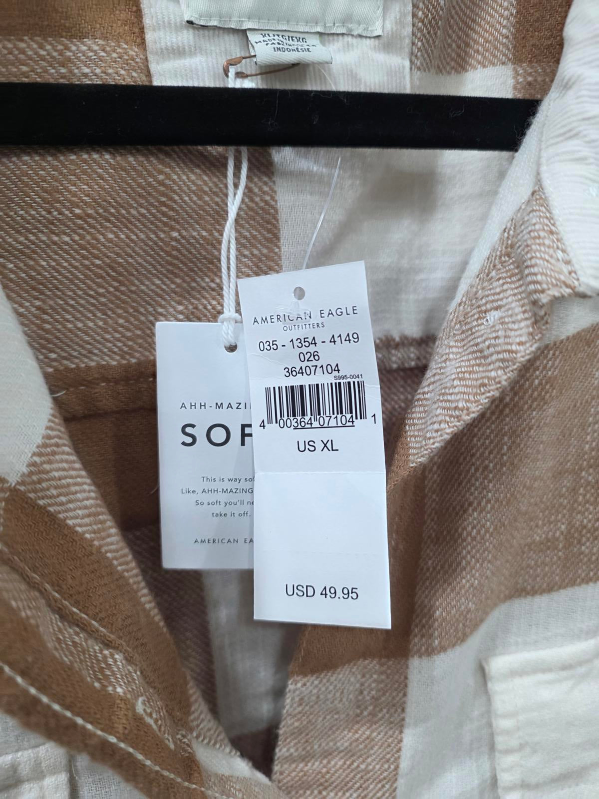 American Eagle AEO Oversized Button-up Flannel Shirt Copper Buffalo