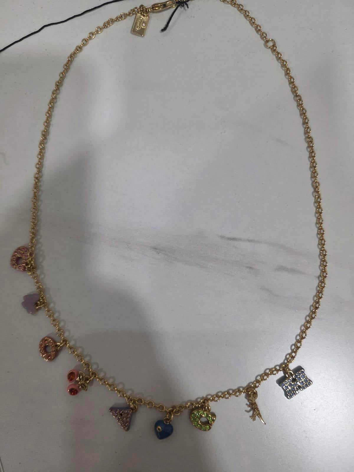 Coach Faux Stone Signature Logo Charm Bib Necklace