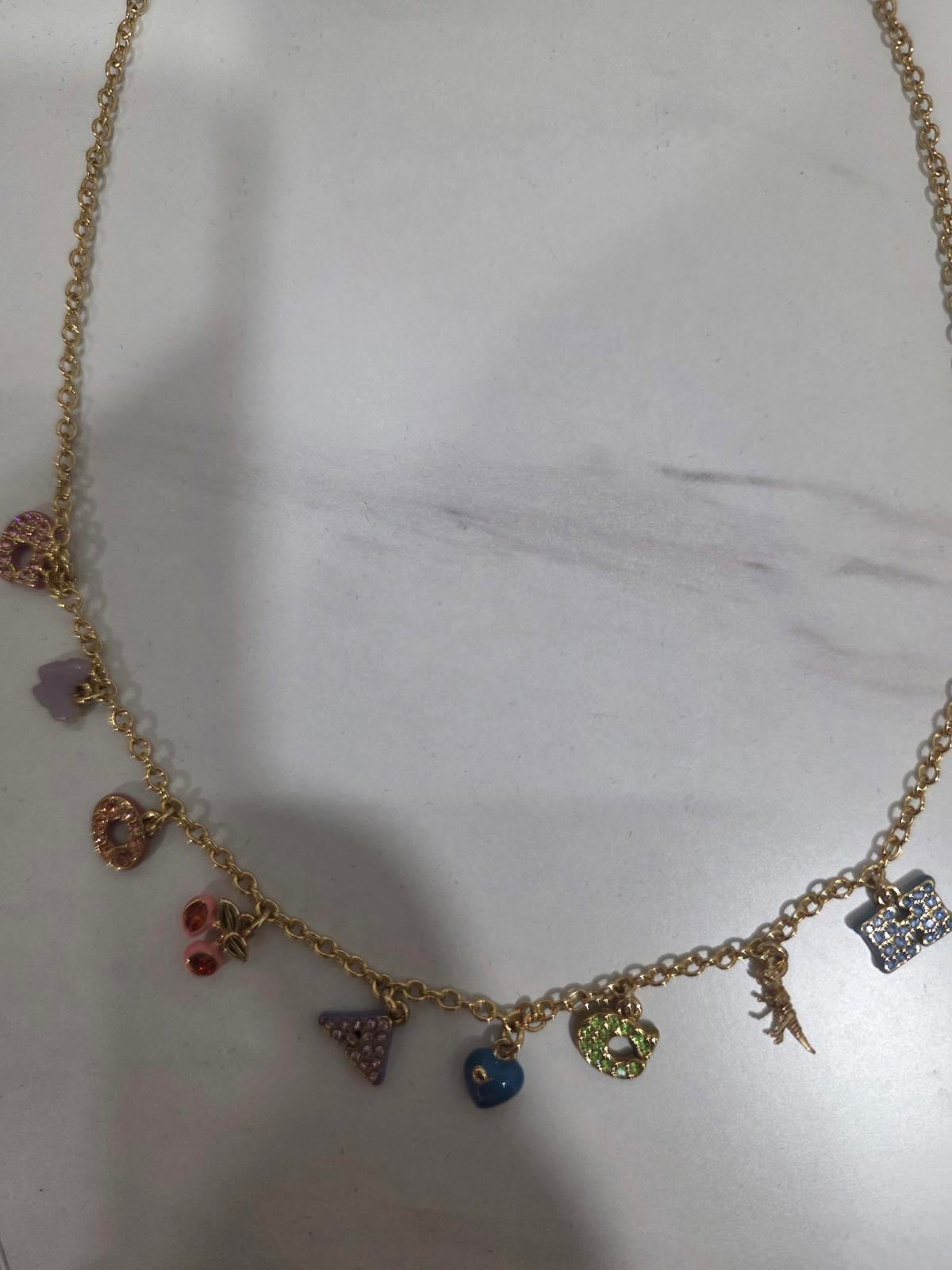 Coach Faux Stone Signature Logo Charm Bib Necklace