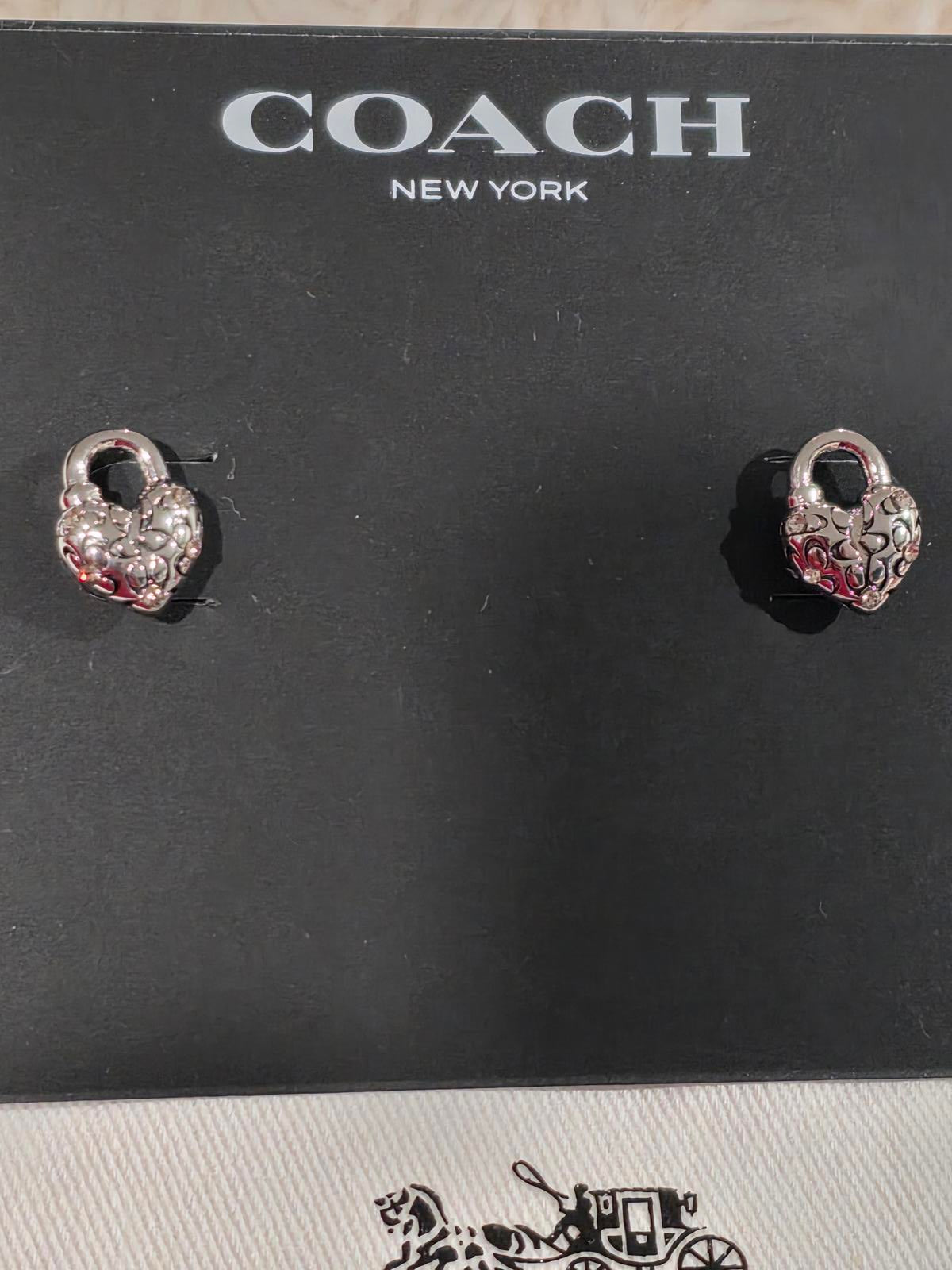 Coach Faux Stone Signature Quilted Heart Stud Earrings