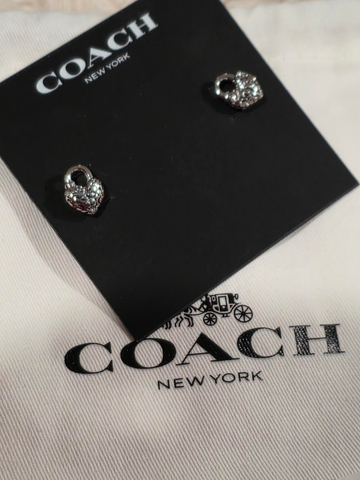 Coach Faux Stone Signature Quilted Heart Stud Earrings