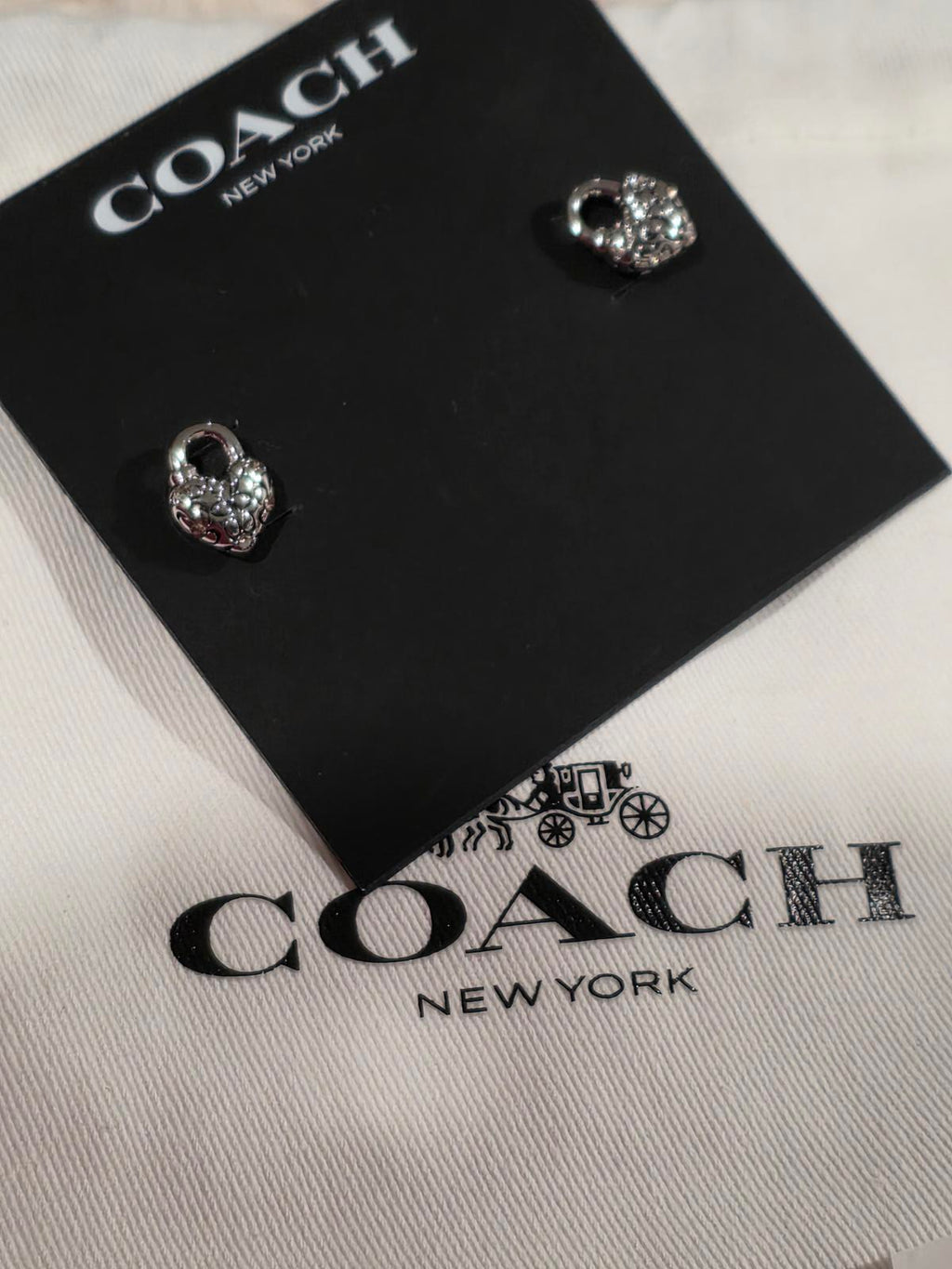 Coach Faux Stone Signature Quilted Heart Stud Earrings