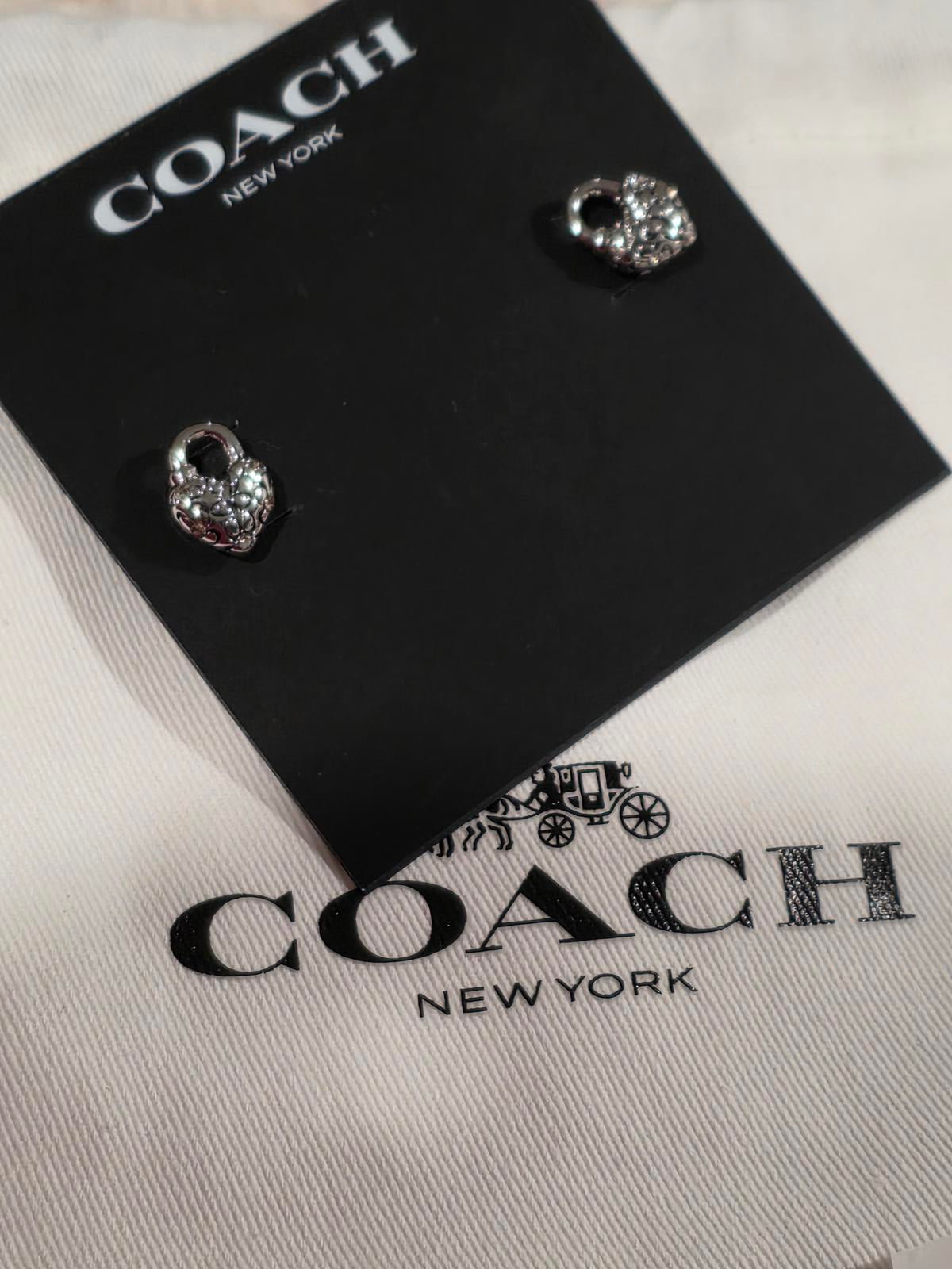 Coach Faux Stone Signature Quilted Heart Stud Earrings