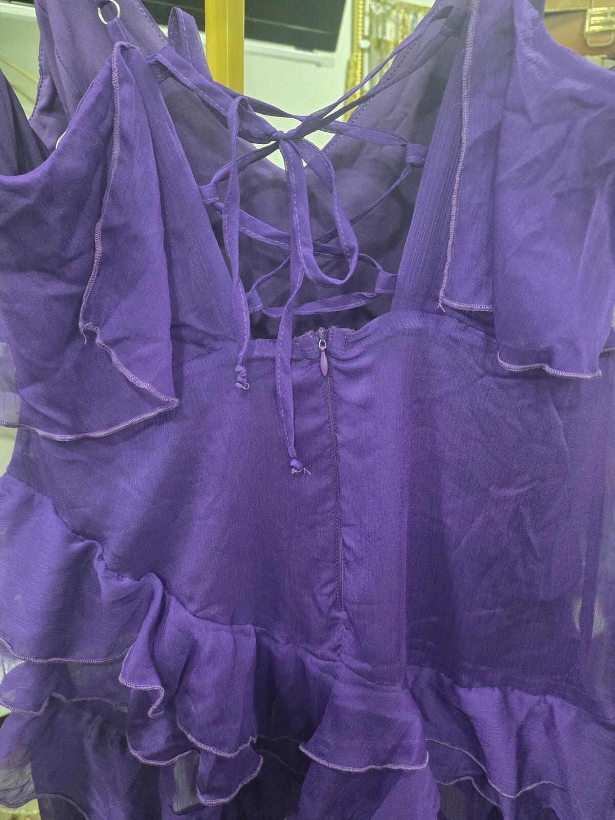 Rose Velvet Purple Ruffled High-Low Spaghetti Strap Bodysuit Dress