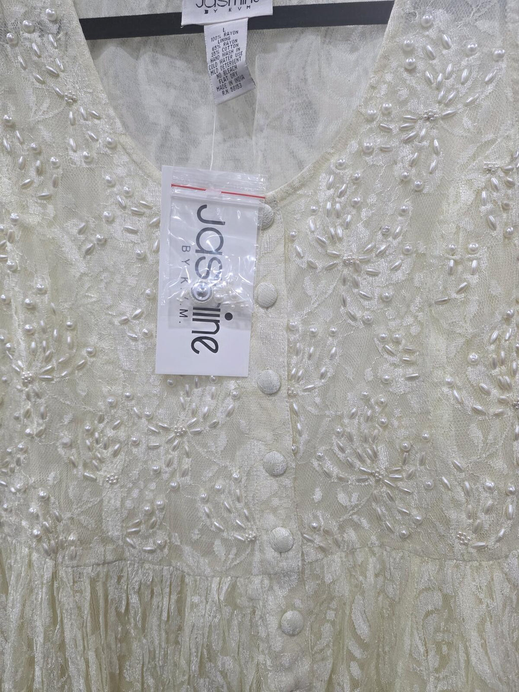 Cream Lace Sleeveless Button-Front Dress