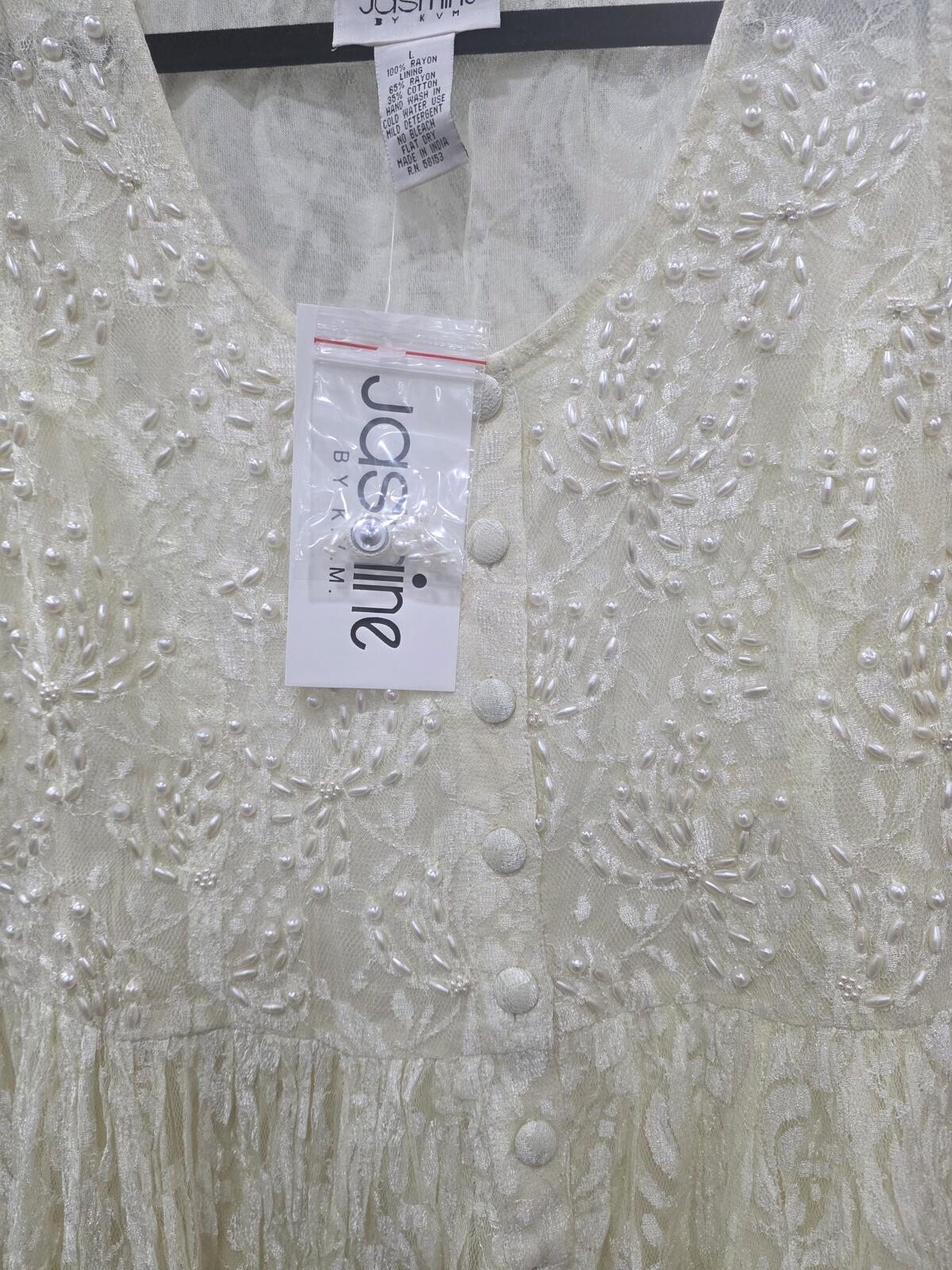 Cream Lace Sleeveless Button-Front Dress