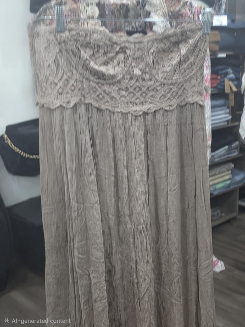 Strapless Lace Bustier Maxi Dress with Ruffle Hem