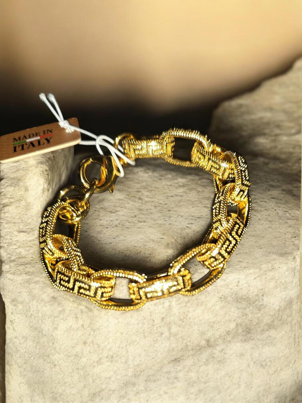 MIA FIORE Gold Made In Italy 18kt Gold Plated Bronze Greek Key Link Bracelet