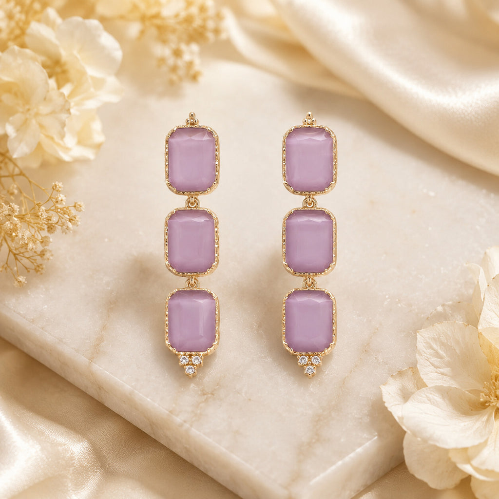 Piper-K Pink Stone dangle Earrings