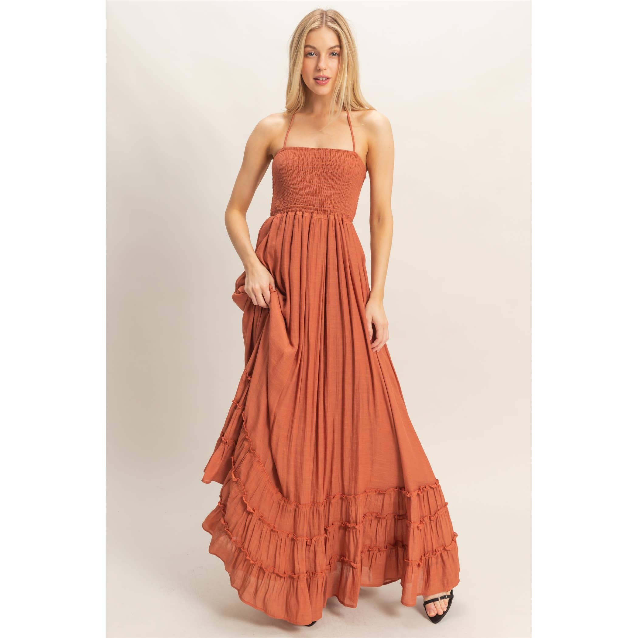 HYFVE Smocked Halter Maxi Dress
