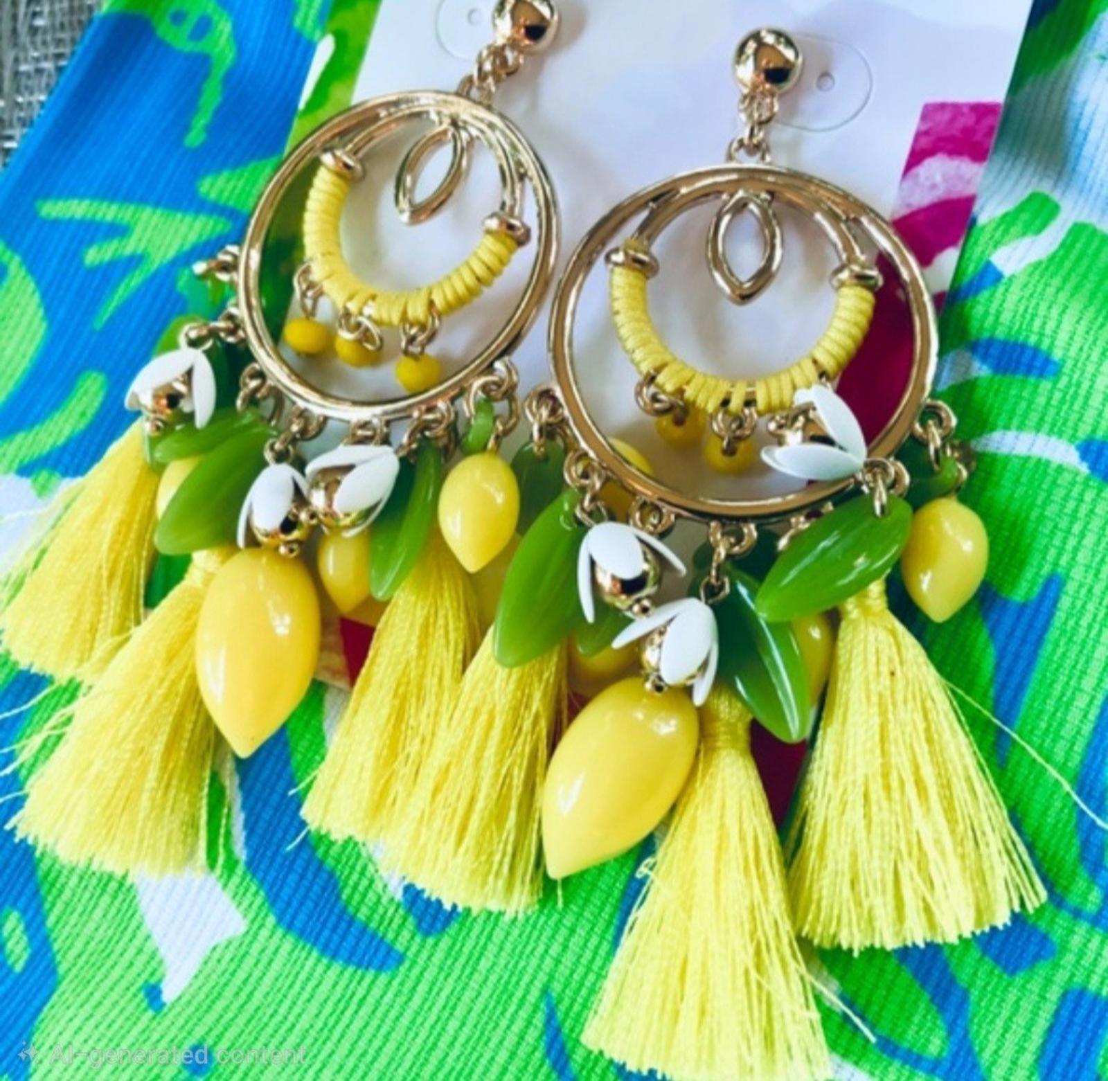 Lilly Pulitzer NWT Lemon Grove Yellow Tassel Earrings Pierced Post NEW Dangle