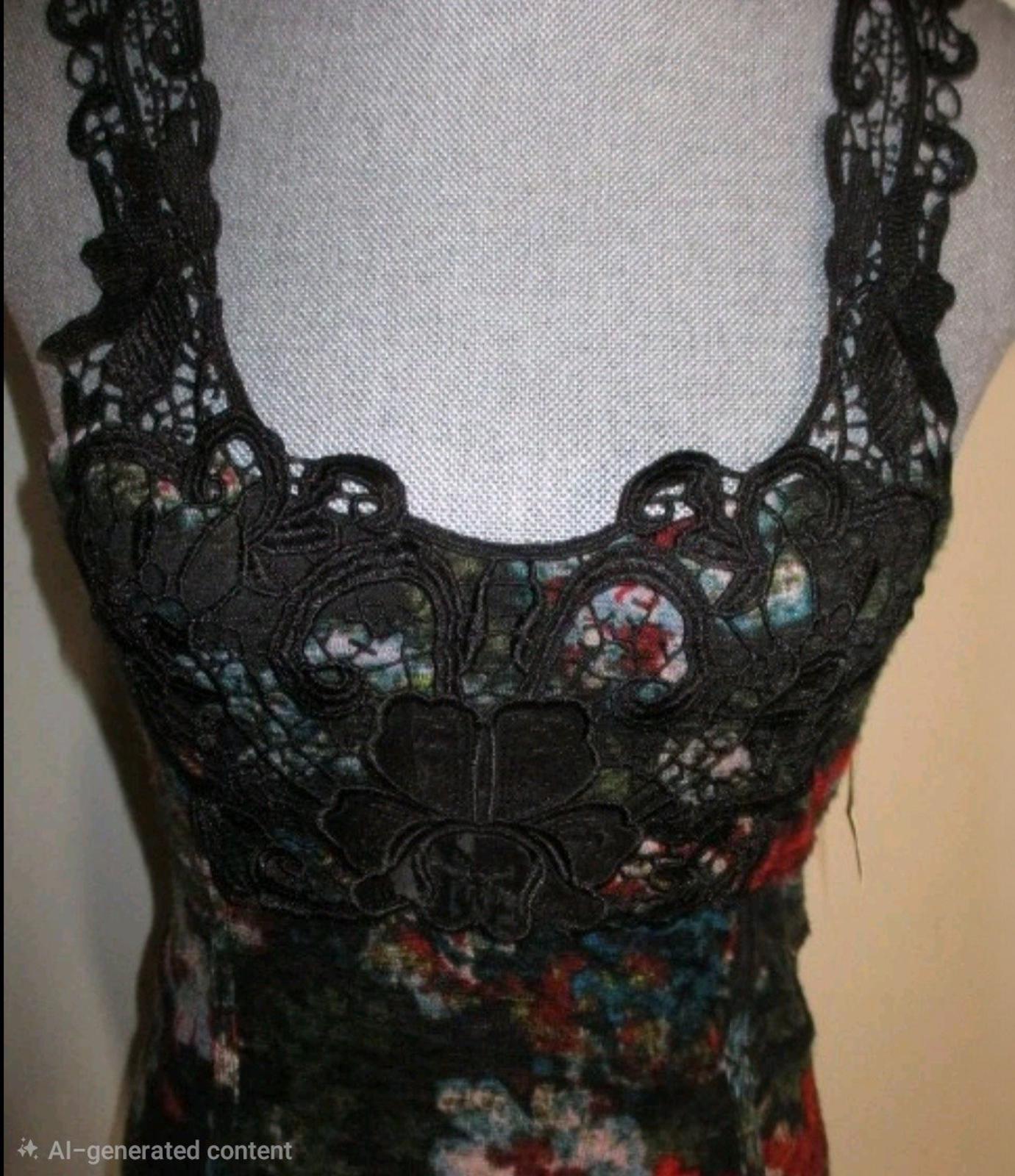 NWT Free People Whimsigoth Blurred Floral Applique Lace Bodycon Dress in Black S