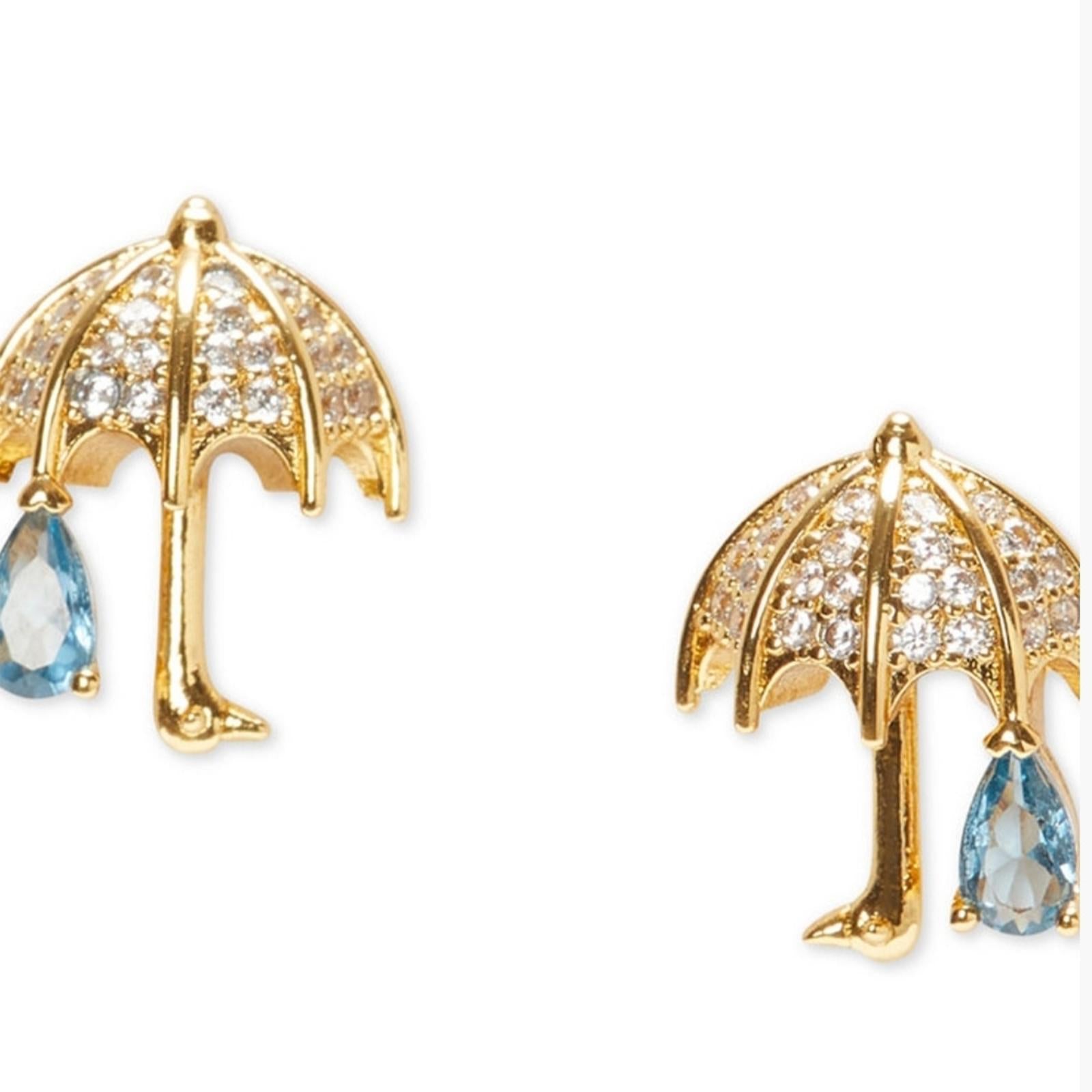 Kate Spade Rain Or Shine Pave Stone Gold Umbrella Earrings And Necklace