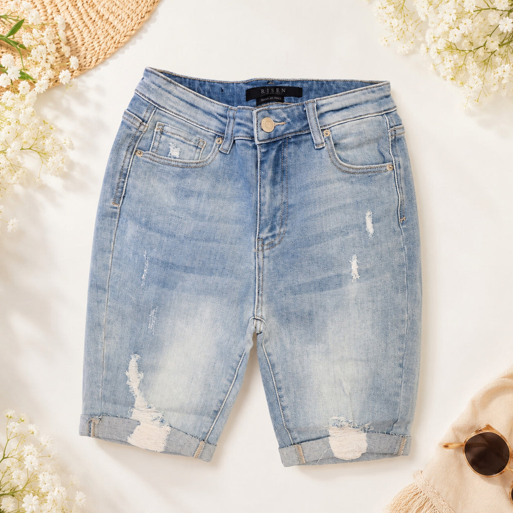 Risen Jeans Jenna High Rise Distressed Mid-Length Shorts