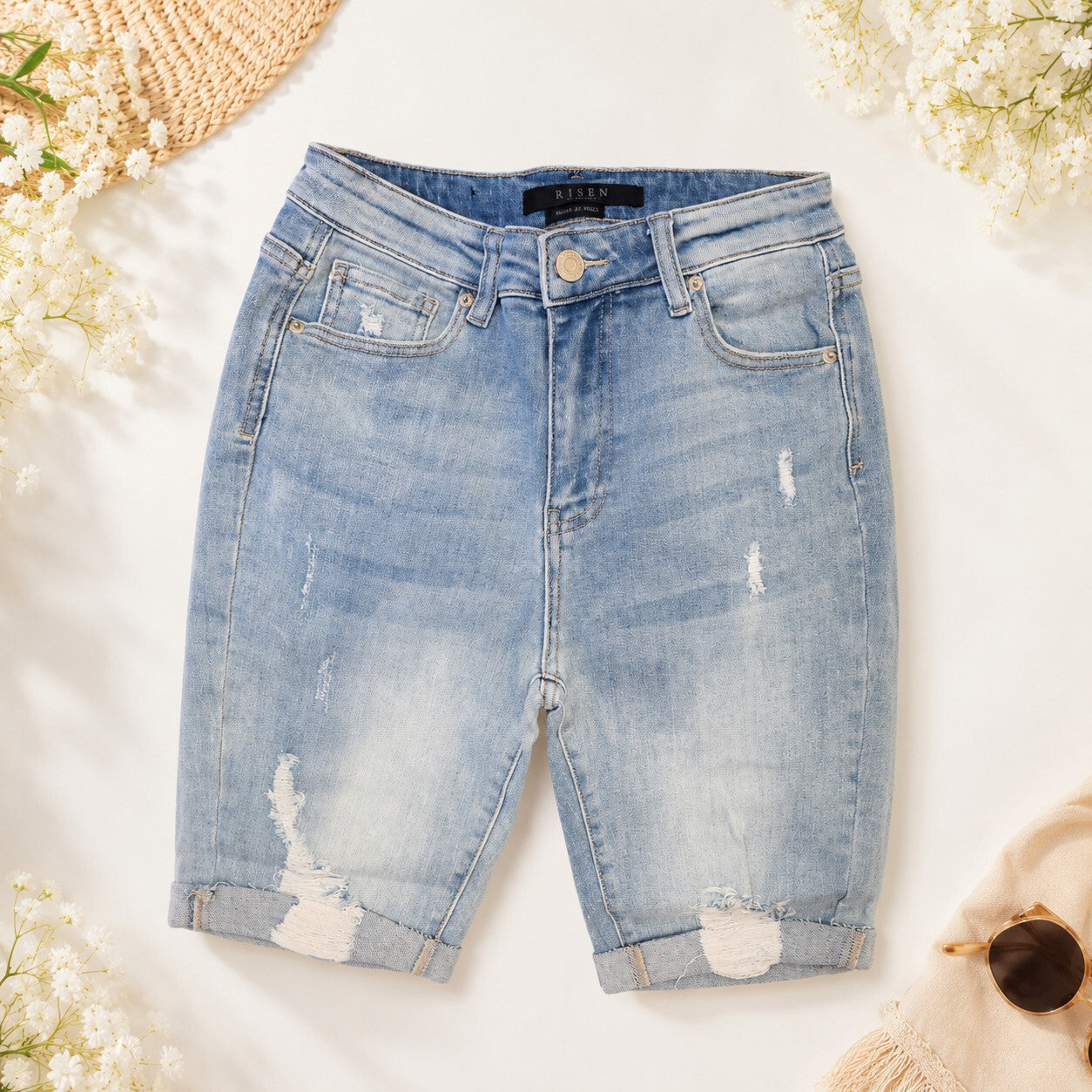 Risen Jeans Jenna High Rise Distressed Mid-Length Shorts