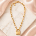Coach Mini Tabby Handbag Charm Brass Tone Pendant Paperclip Chain Necklace NWT