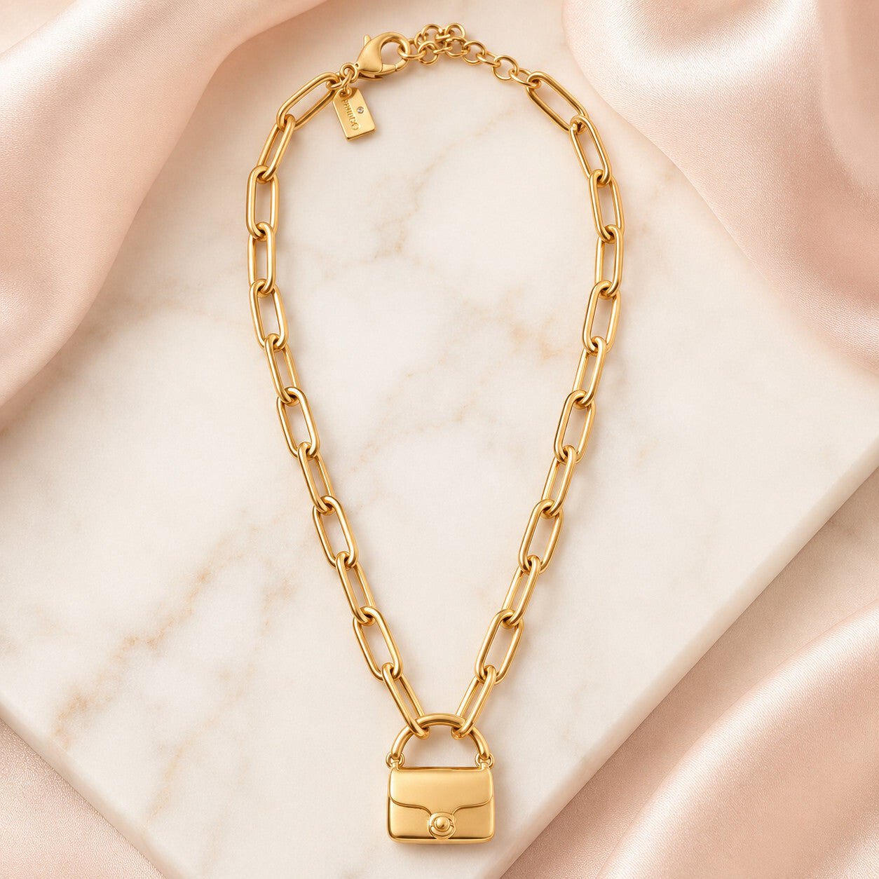 Coach Mini Tabby Handbag Charm Brass Tone Pendant Paperclip Chain Necklace NWT