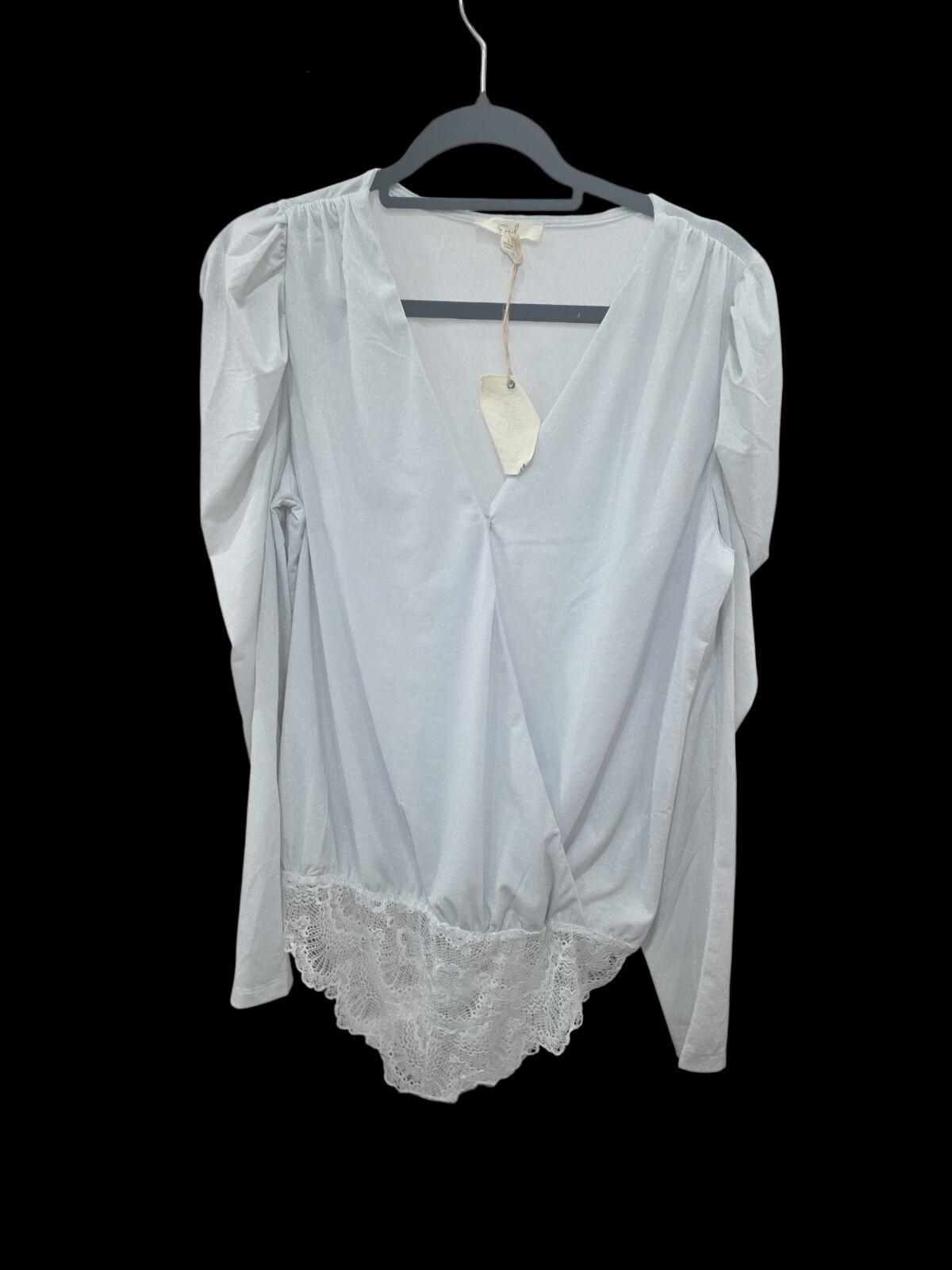 Easel Women's Long Sleeve Lace Trim Bodysuit
