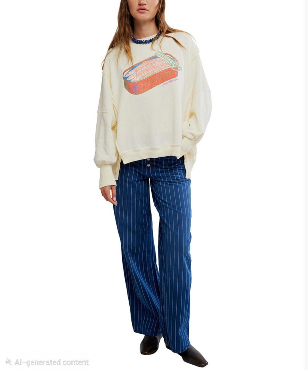 Free People Women's Graphic Camden High-Low Sweatshirt Medium
