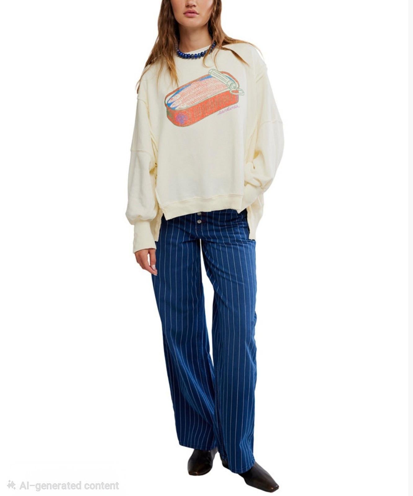 Free People Women's Graphic Camden High-Low Sweatshirt Medium