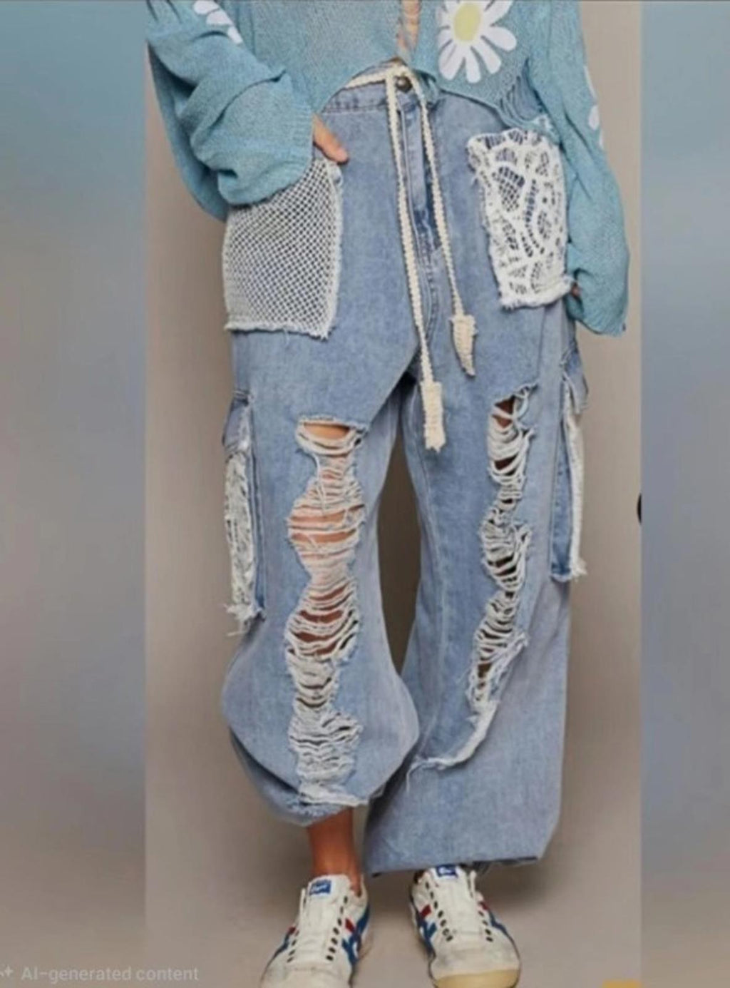 Pol Kalispell Distress Cargo Jean Jogger with Crochet Lace Several Colors Large