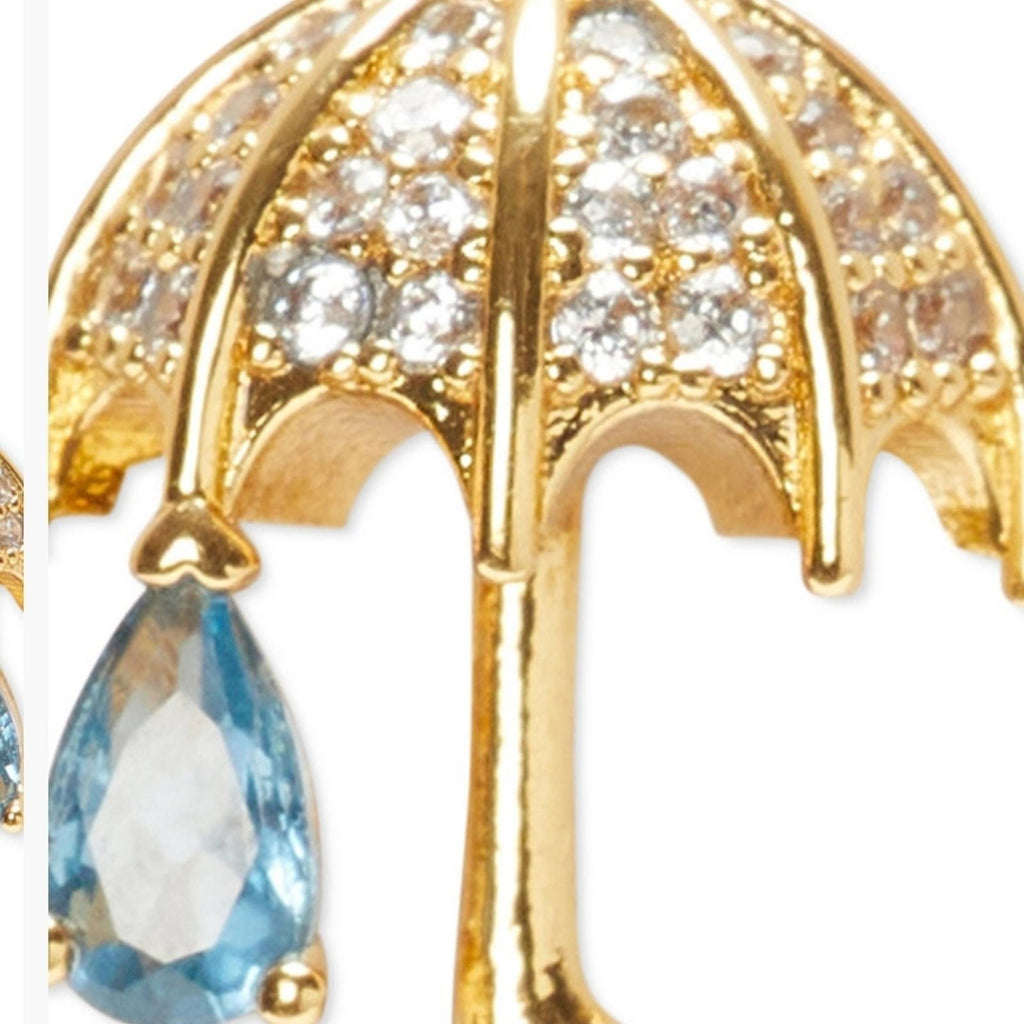 Kate Spade Rain Or Shine Pave Stone Gold Umbrella Earrings And Necklace