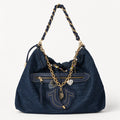 True Religion All Denim Large Hobo Bag Multi chain Strap With Charm NWT