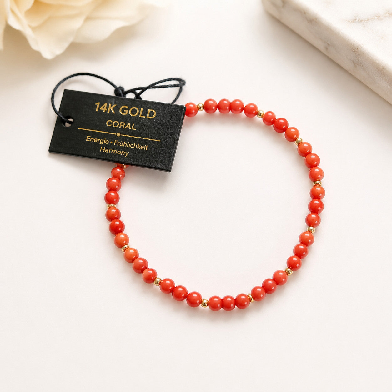14K Gold Coral Beaded Bracelet