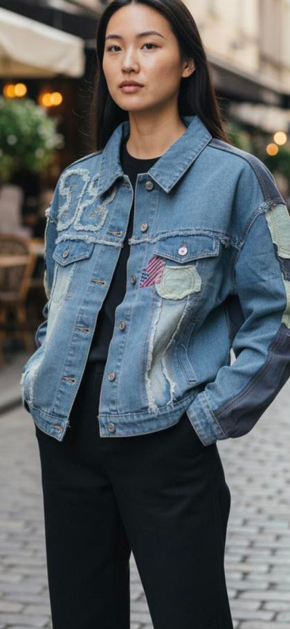 POL Denim Patchwork Jacket Size Large NWT Button Front