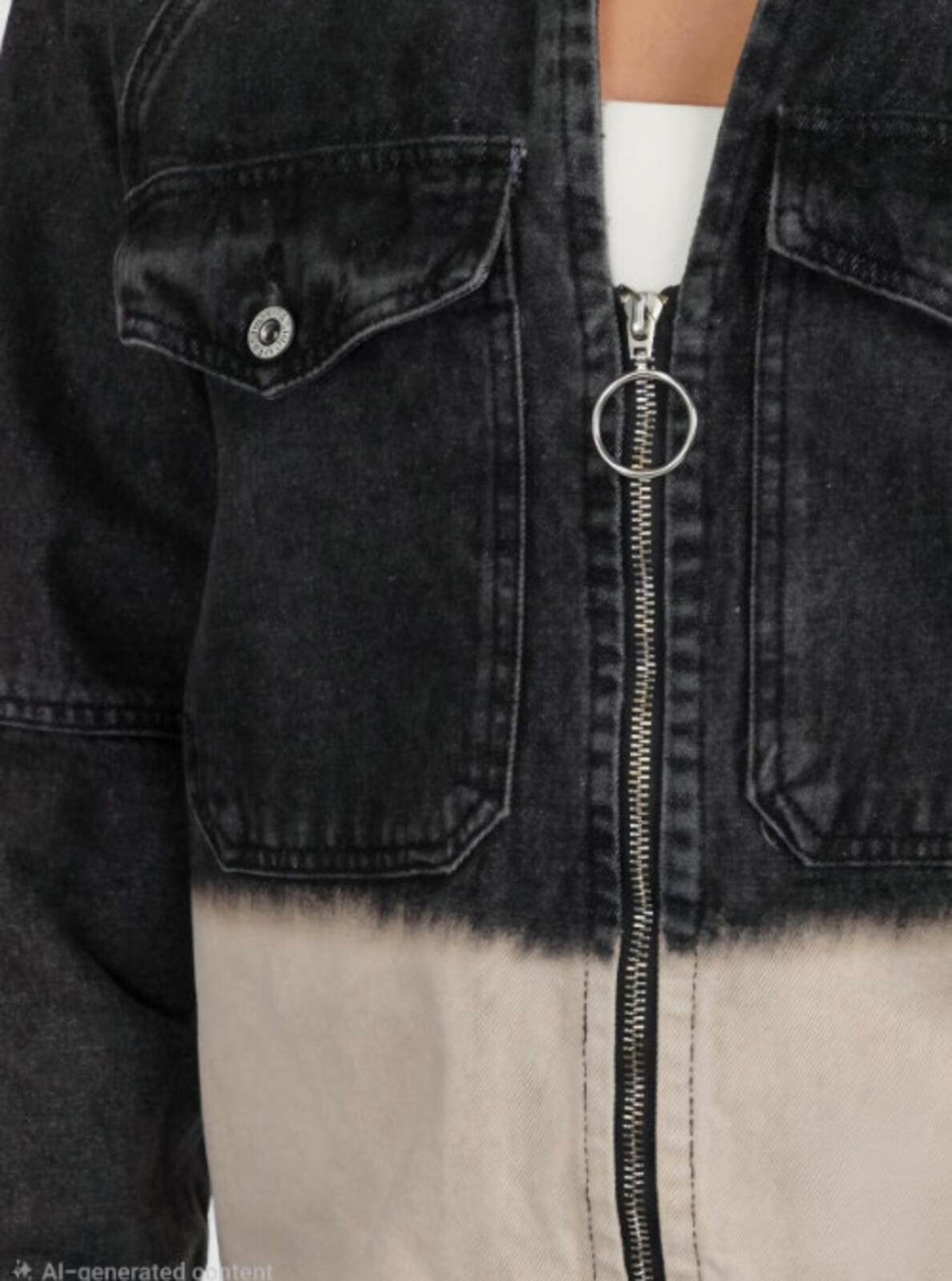 WOMEN'S LONG SLEEVE ZIP UP FRONT POCKETS GRAPHIC COLORBLOCK DENIM JACKET NWT
