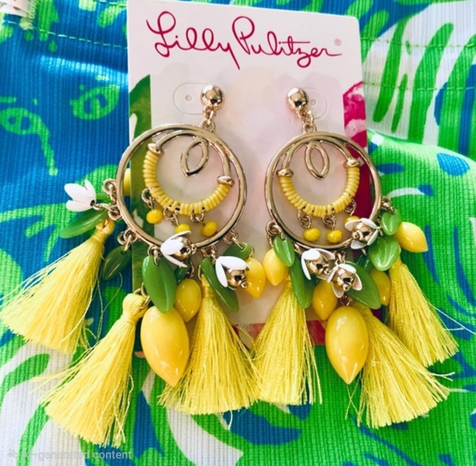 Lilly Pulitzer NWT Lemon Grove Yellow Tassel Earrings Pierced Post NEW Dangle