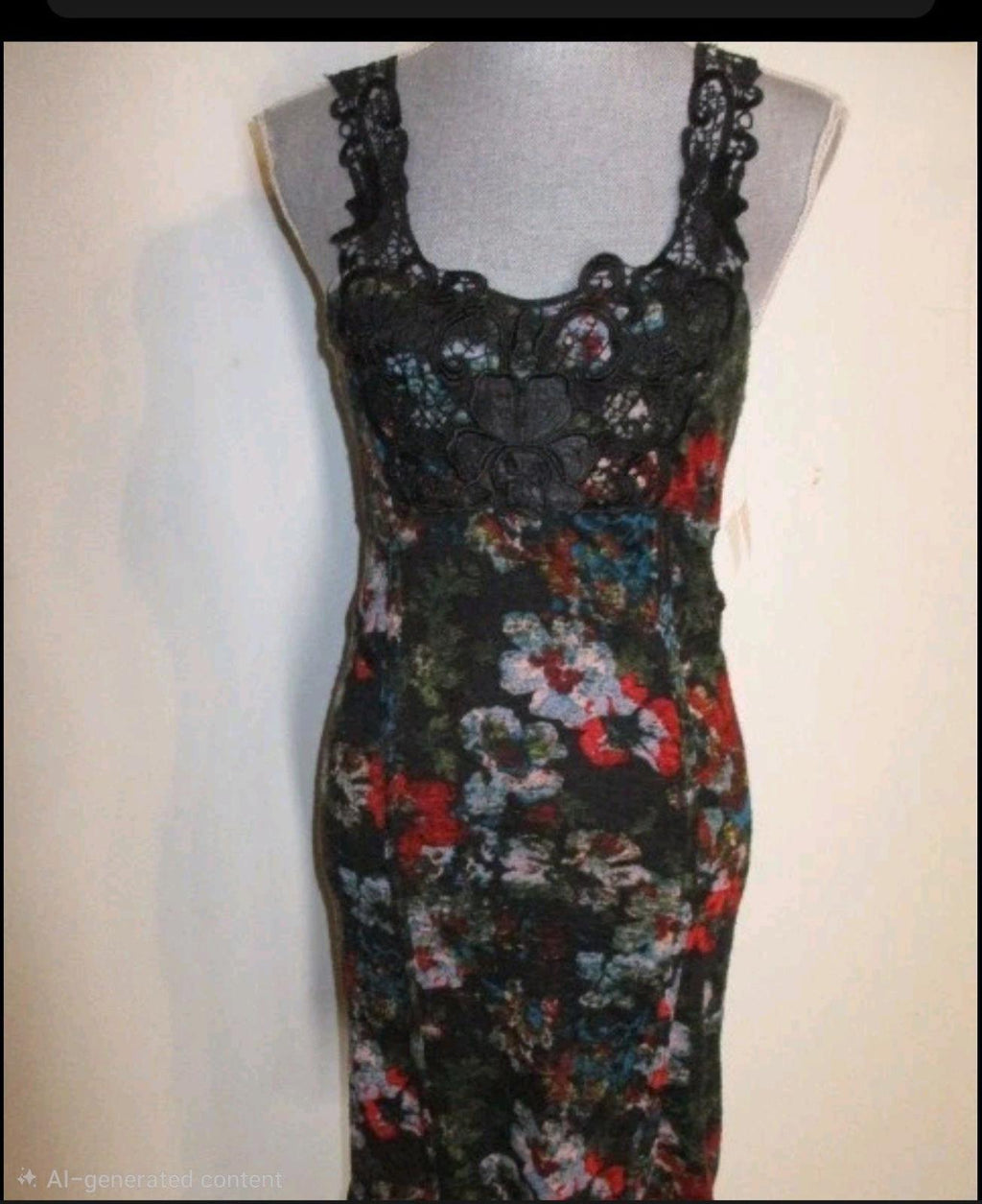 NWT Free People Whimsigoth Blurred Floral Applique Lace Bodycon Dress in Black S