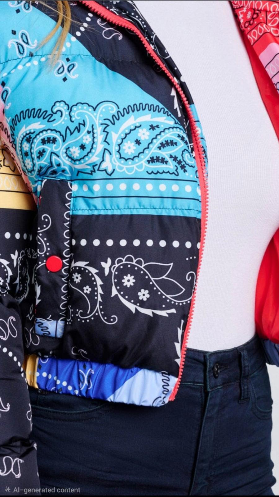 WOMEN'S LONG SLEEVE ZIP UP FRONT POCKETS PUFFER MULTI PRINT JACKET