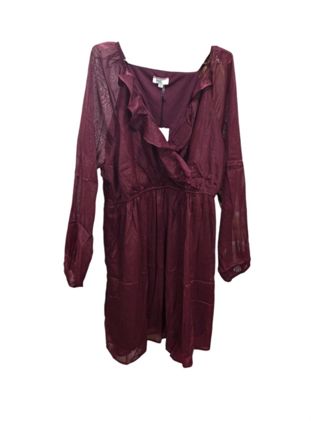 Andree by Unit Women's Plus Size Wine Color Long Sleeve Dress NWT Size 1X