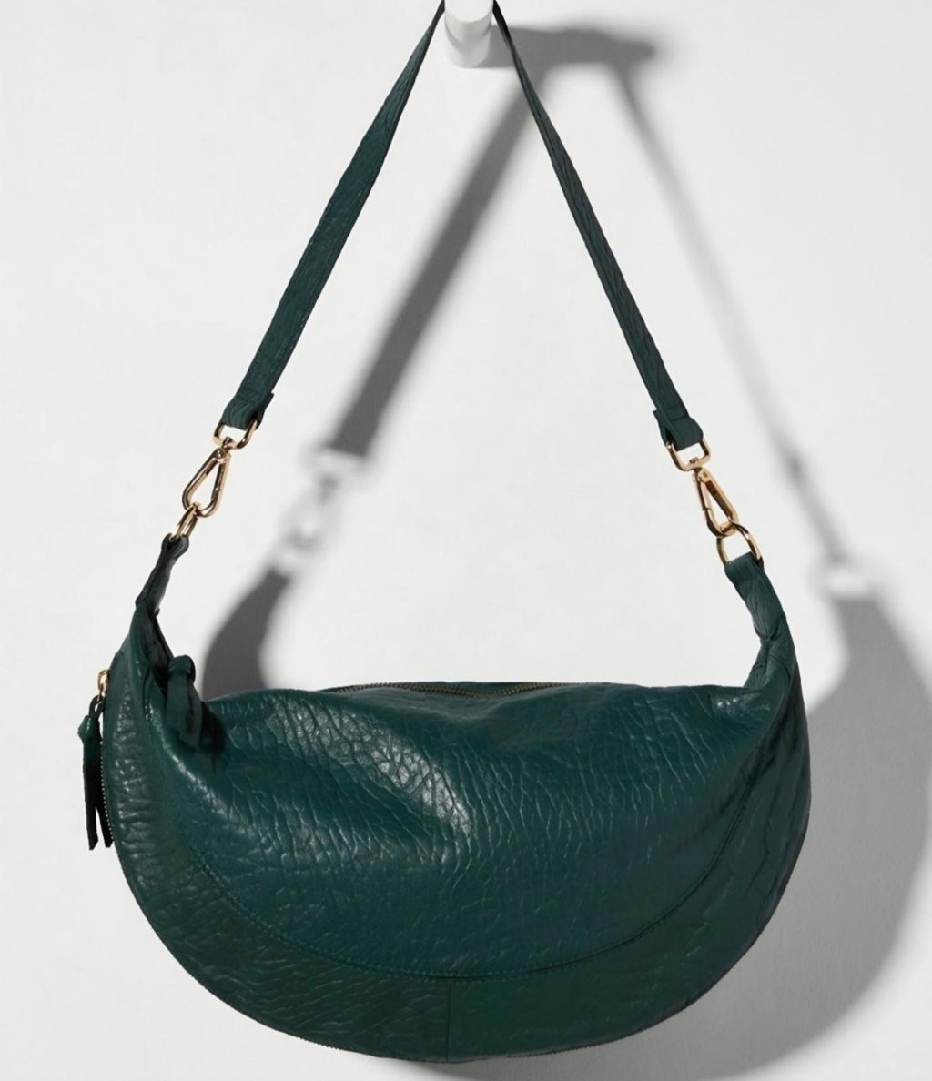 Anthropologie Hunter Green Bubble Leather Shoulder Bag