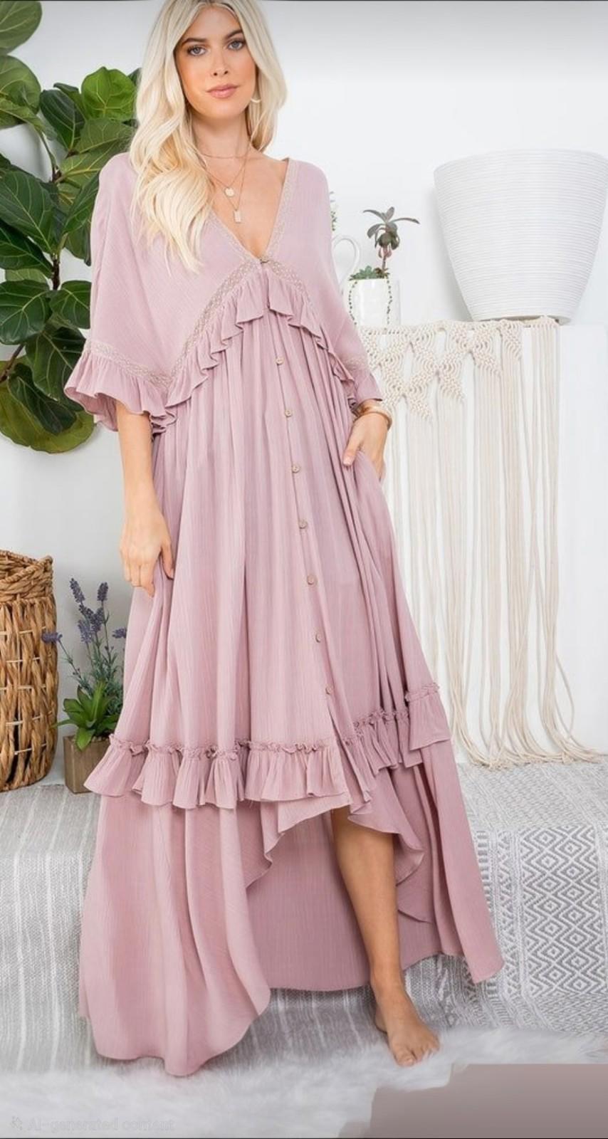 Sweet Lovely by Jen Mauve Pink  Ruffle Dress Size Large NWOT