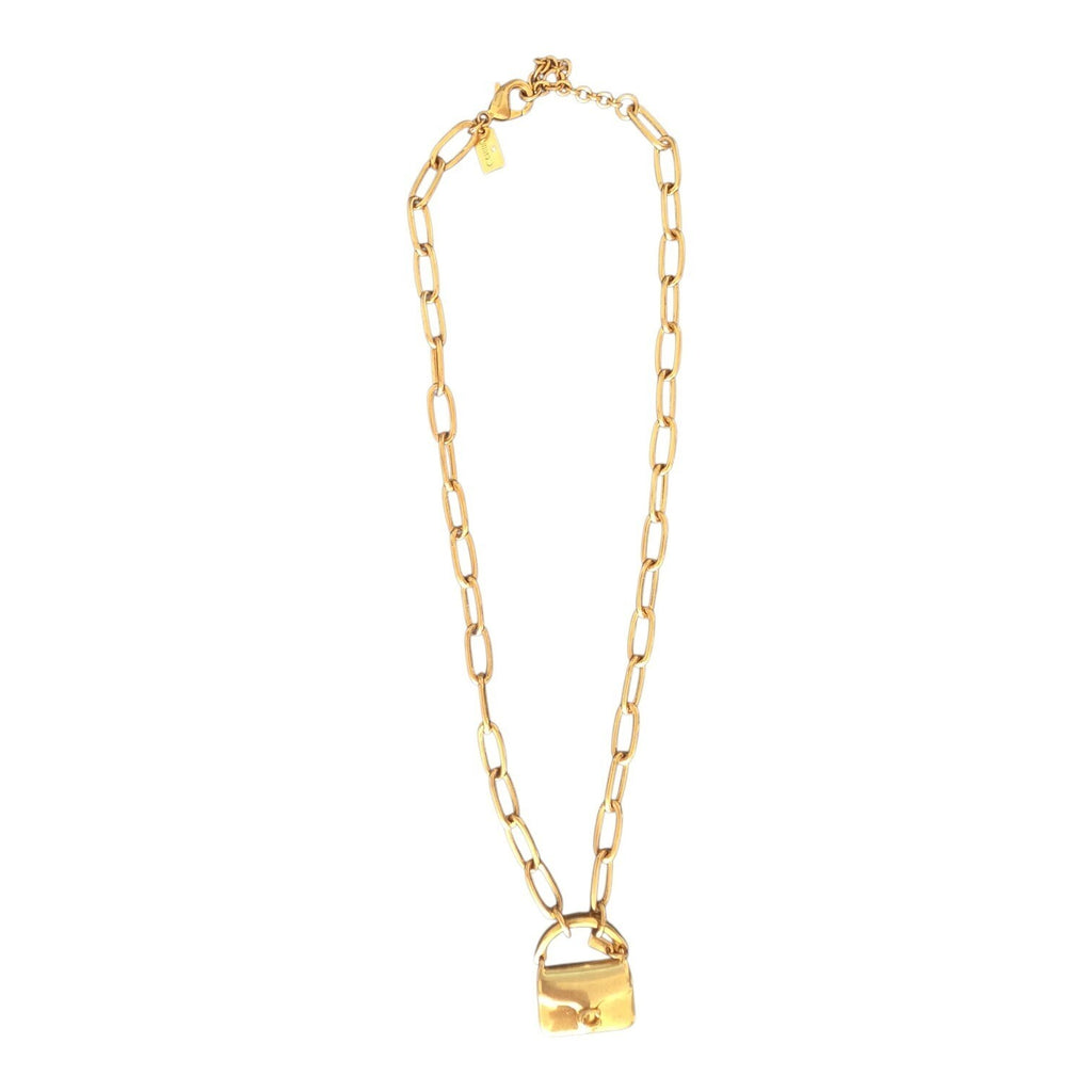 Coach Mini Tabby Handbag Charm Brass Tone Pendant Paperclip Chain Necklace NWT