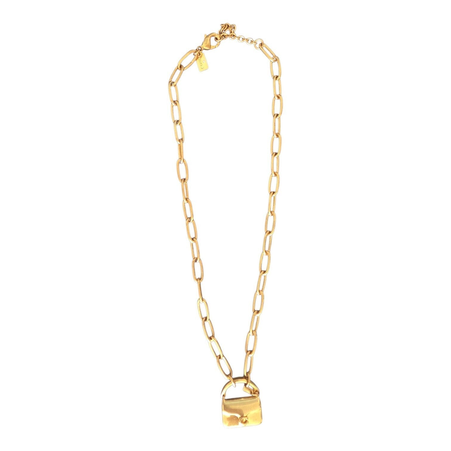 Coach Mini Tabby Handbag Charm Brass Tone Pendant Paperclip Chain Necklace NWT