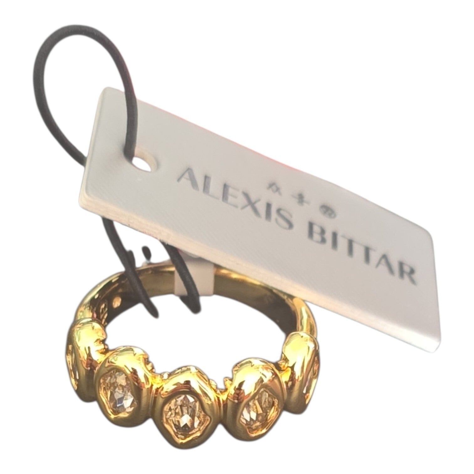 Alexis Bittar Molten Gold Plated Crystals Band Ring Sz 7.5 NWT