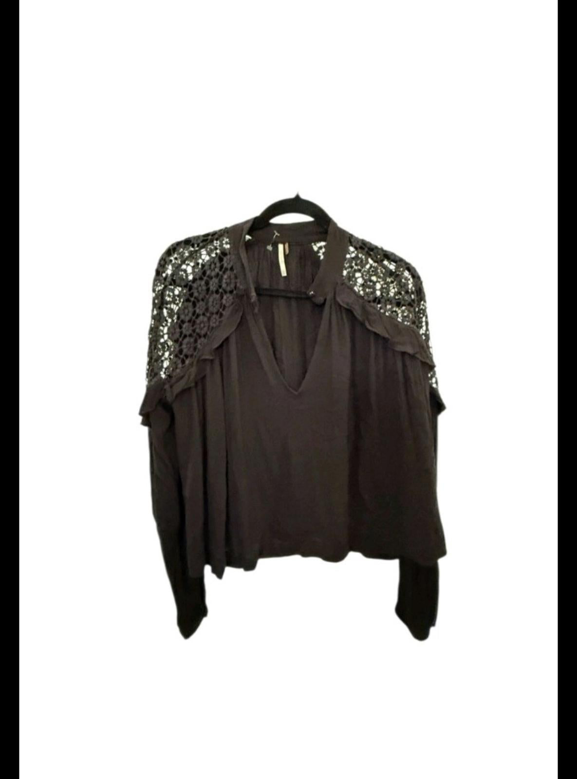 New With Tags Free People Black Lace Cold Shoulder Blouse  Size XS