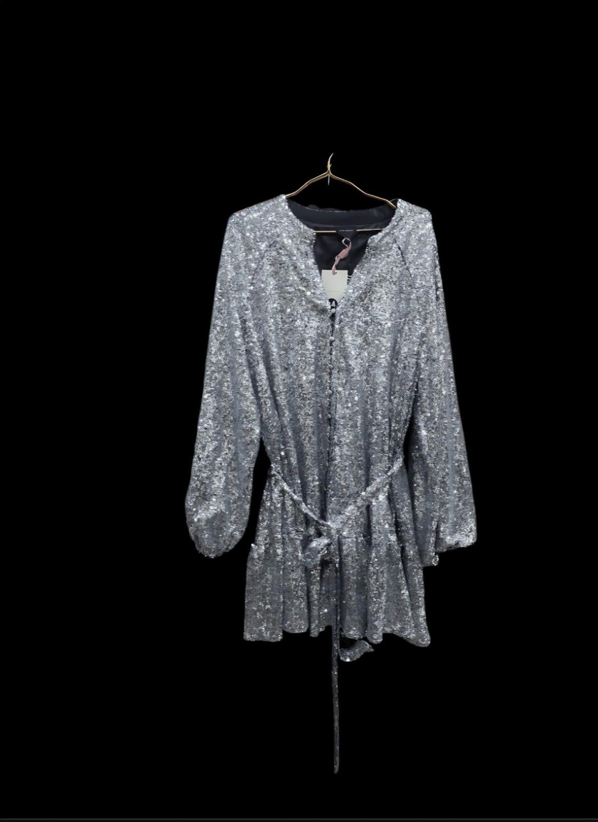 Alex Marie Women's Dress Size 18 Long Sleeve Sequence NWT Silver