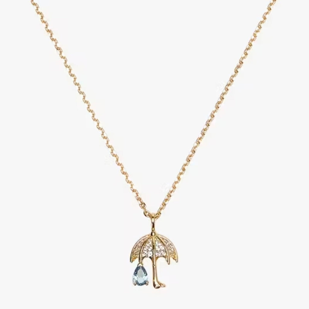Kate Spade Rain Or Shine Pave Stone Gold Umbrella Earrings And Necklace