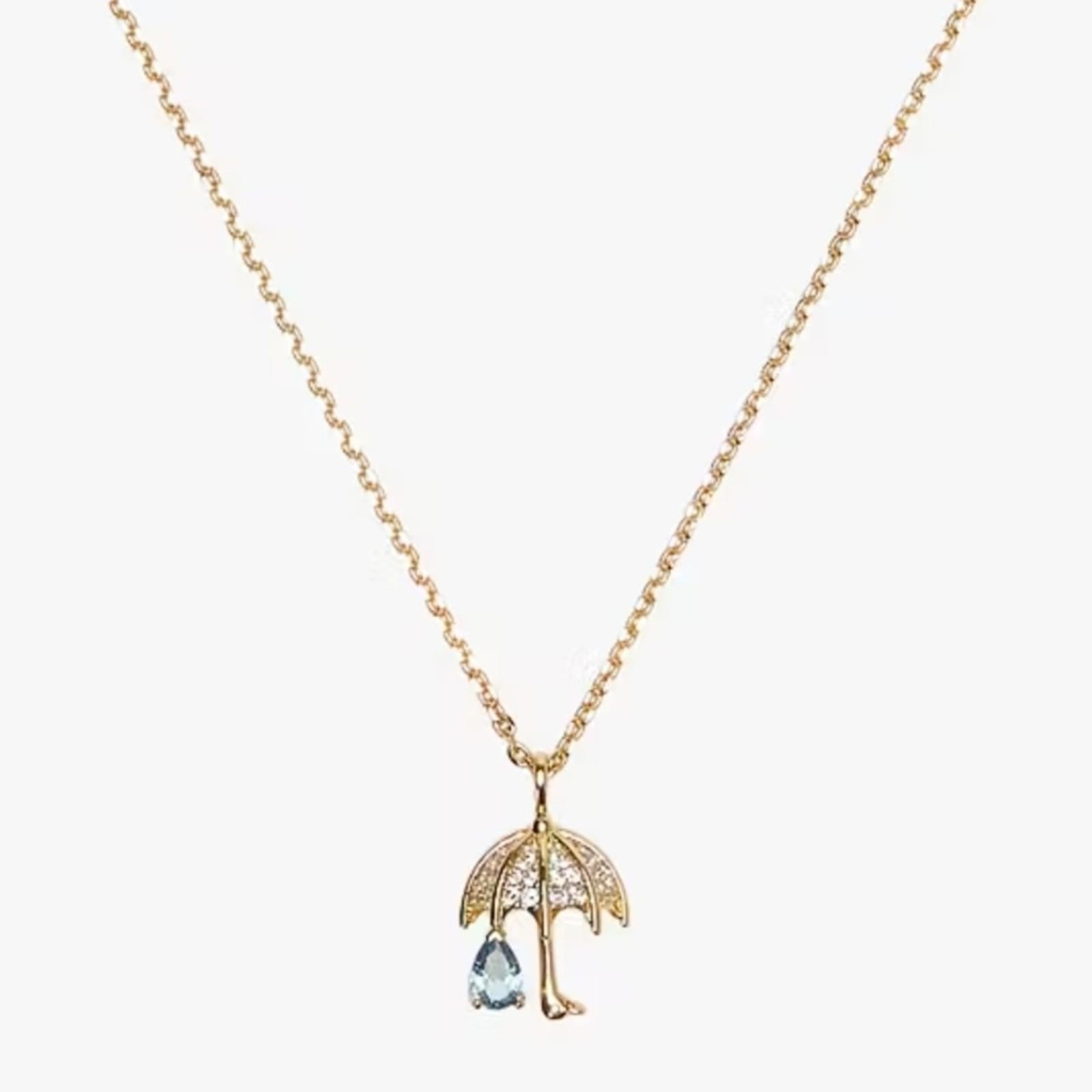 Kate Spade Rain Or Shine Pave Stone Gold Umbrella Earrings And Necklace