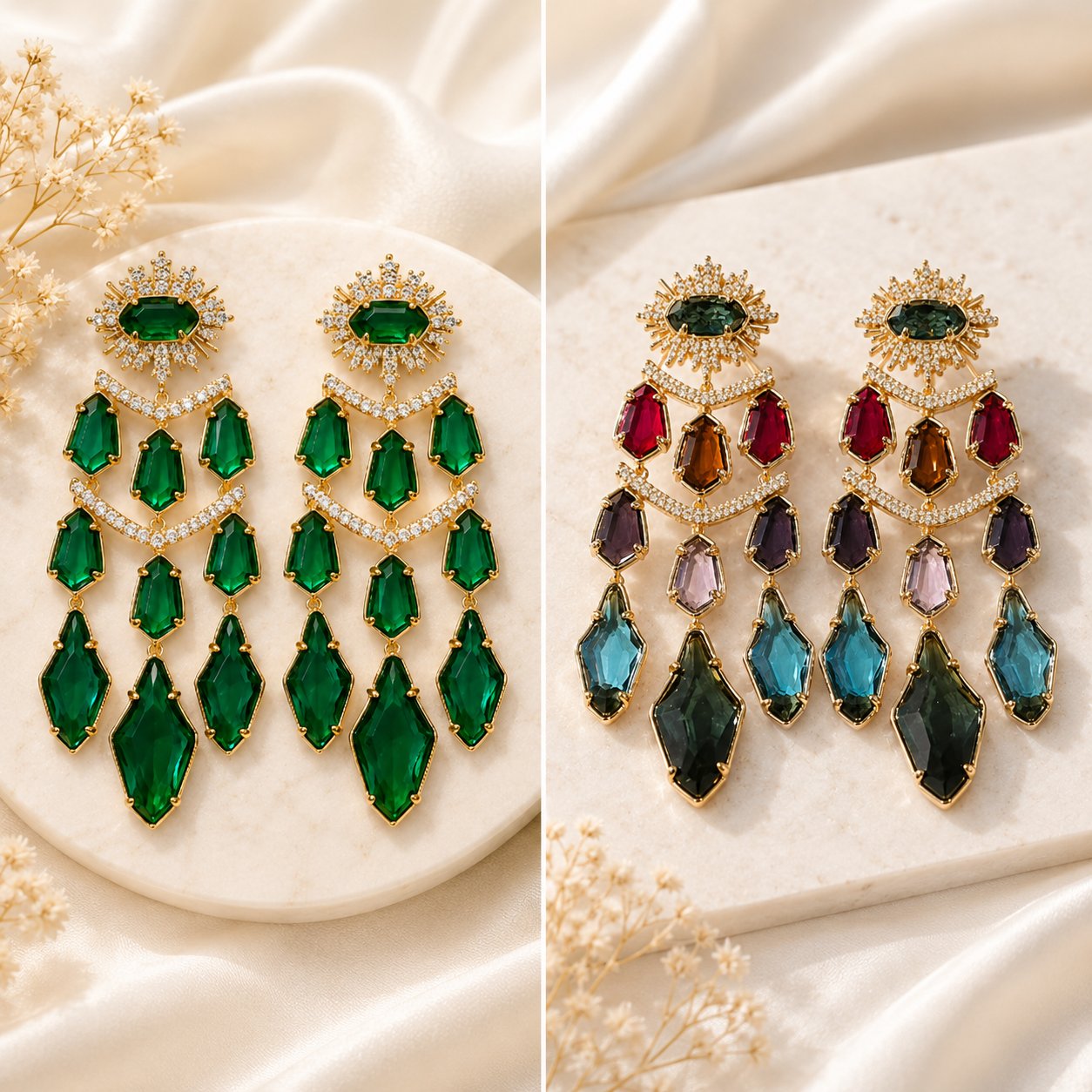 Kendra Scott Alexandria Tier Green Statement Drop Dangle Stud Gold Earrings NWT