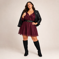 Andree by Unit Women's Plus Size Wine Color Long Sleeve Dress NWT Size 1X